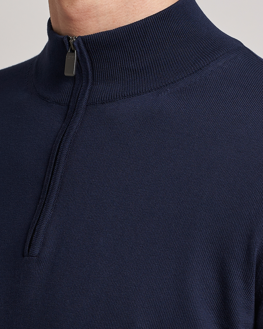 Homme | Pulls Et Tricots | Canali | Cotton Half Zip Sweater Navy