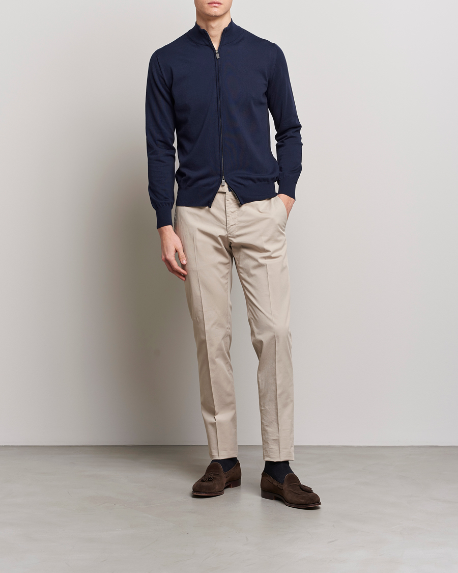 Homme | Pulls Et Tricots | Canali | Cotton Full Zip Sweater Navy