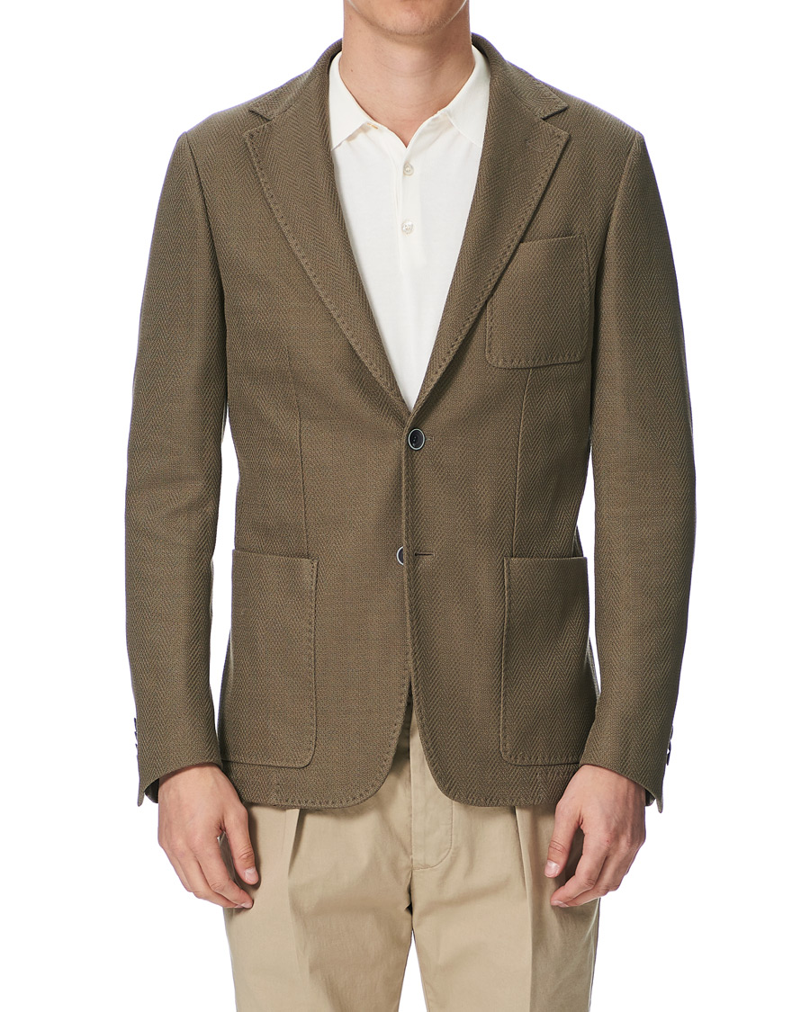 Homme | Blazers | Canali | Textured Cotton Jersey Blazer Olive