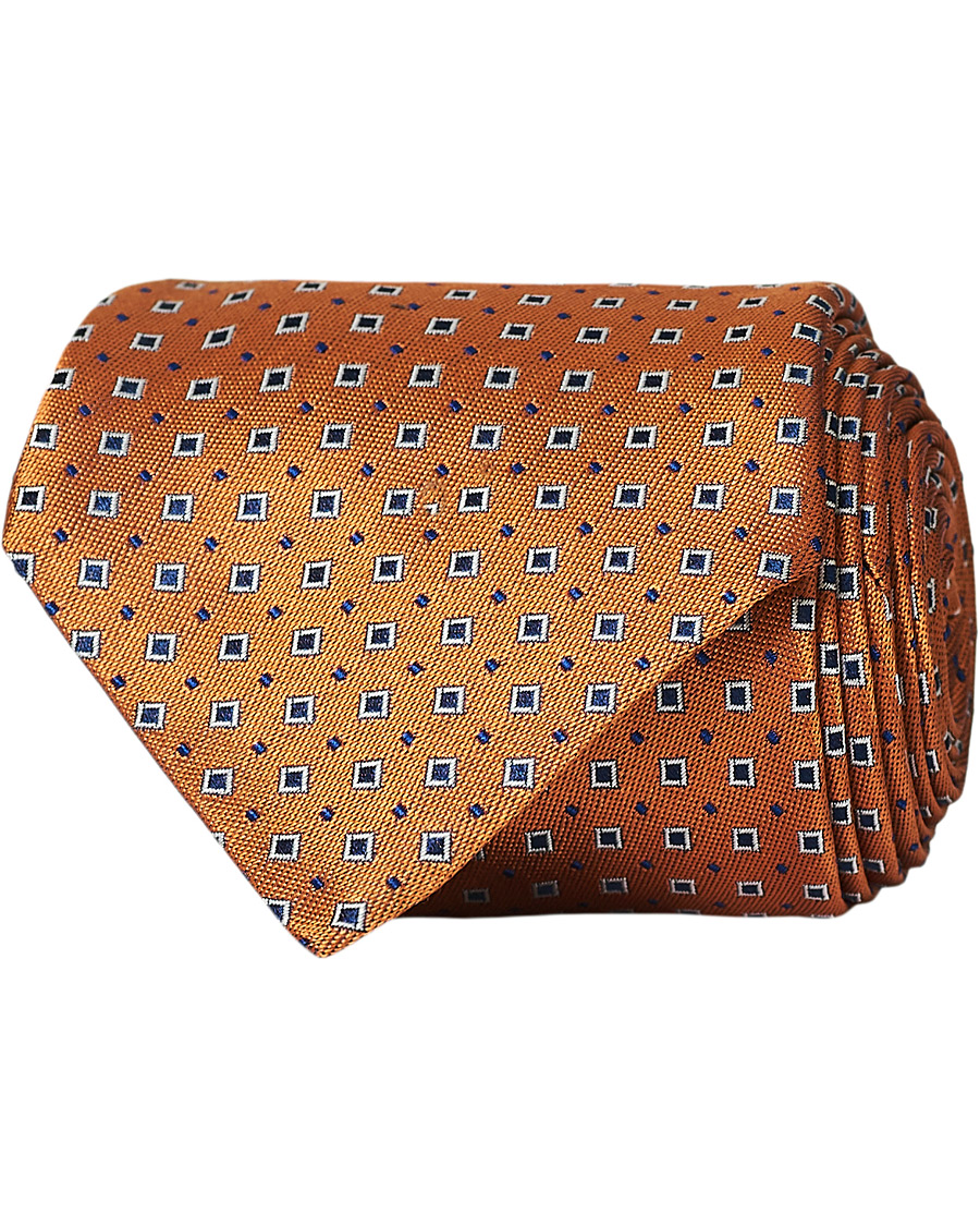 Homme | Canali Micro Square Silk Tie Orange 8 cm | Canali | Micro Square Silk Tie Orange 8 cm