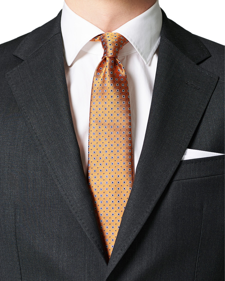 Homme | Canali Micro Square Silk Tie Orange 8 cm | Canali | Micro Square Silk Tie Orange 8 cm