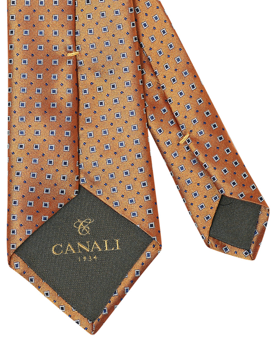 Homme | Canali Micro Square Silk Tie Orange 8 cm | Canali | Micro Square Silk Tie Orange 8 cm