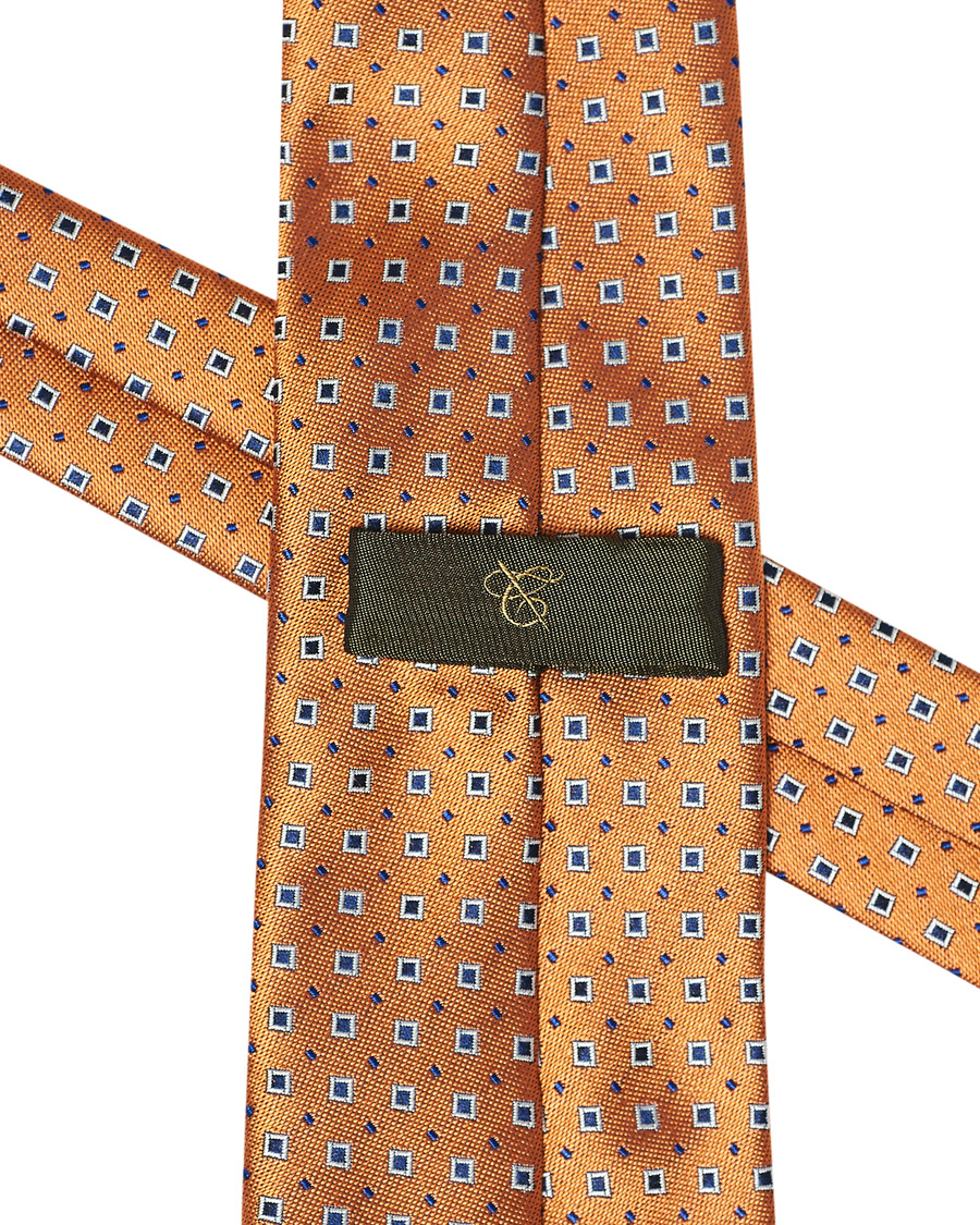 Homme | Canali Micro Square Silk Tie Orange 8 cm | Canali | Micro Square Silk Tie Orange 8 cm