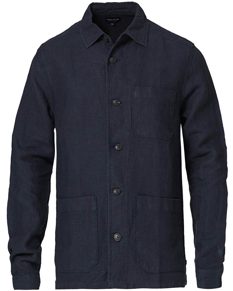 Heren | Overhemden | Lexington | Robert Linen Overshirt Dark Blue