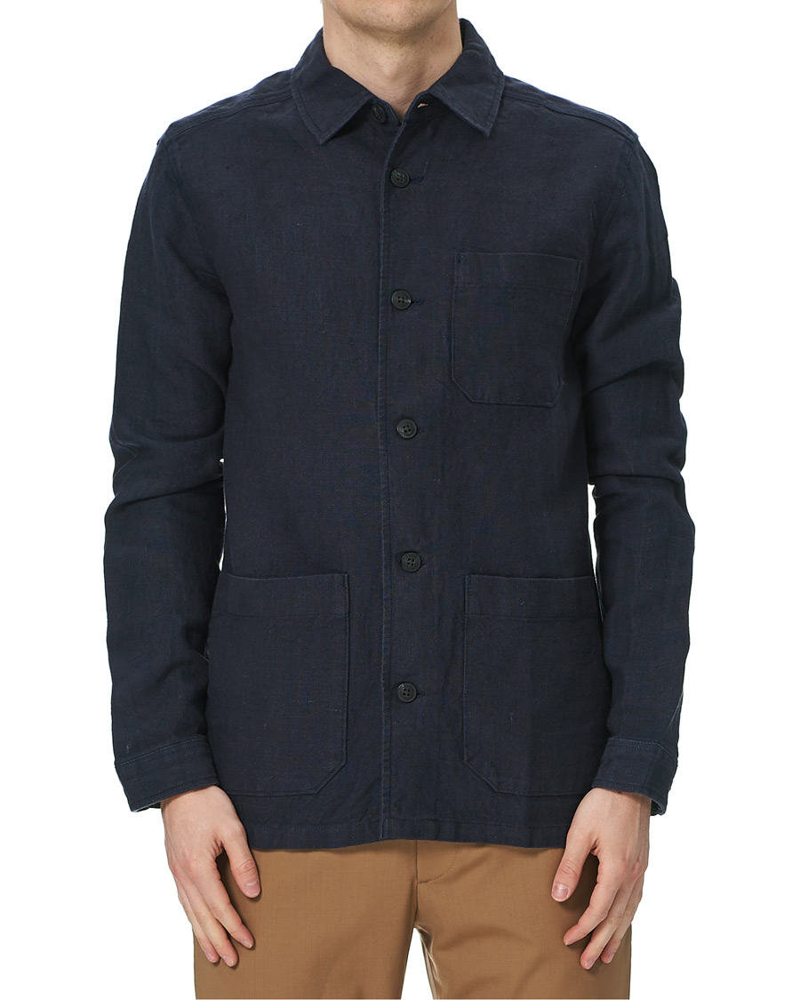 Heren | Overhemden | Lexington | Robert Linen Overshirt Dark Blue