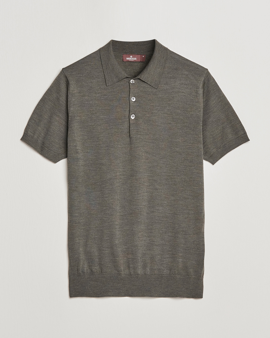 Homme | Polos | Morris Heritage | Short Sleeve Knitted Polo Shirt Olive Green
