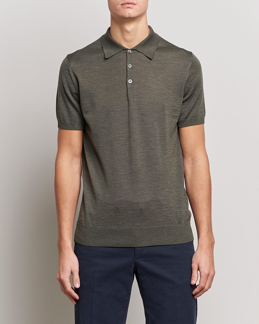 Homme | Polos | Morris Heritage | Short Sleeve Knitted Polo Shirt Olive Green