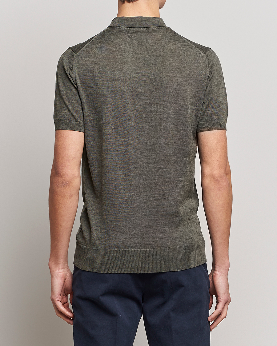 Homme | Polos | Morris Heritage | Short Sleeve Knitted Polo Shirt Olive Green