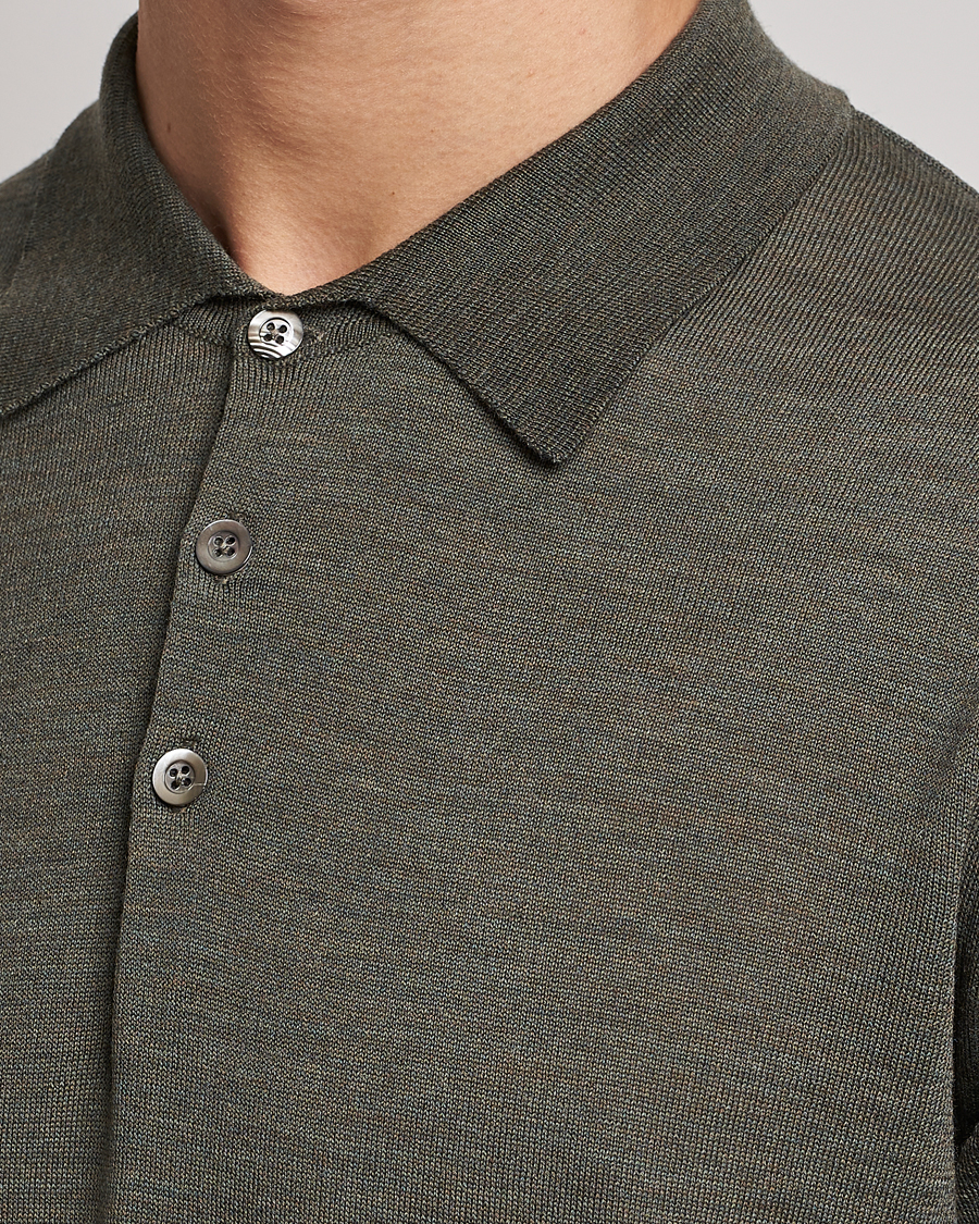 Homme | Polos | Morris Heritage | Short Sleeve Knitted Polo Shirt Olive Green