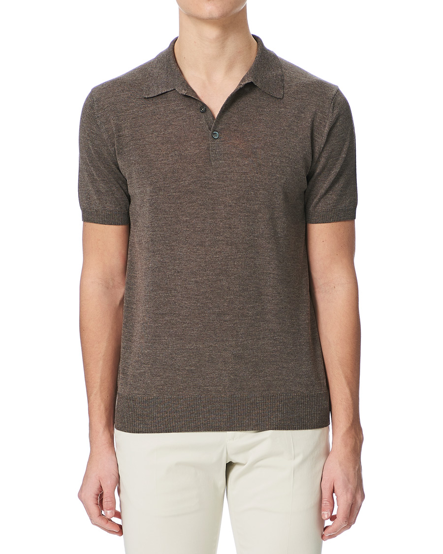 Homme | Polos | Morris Heritage | Short Sleeve Knitted Polo Shirt Brown