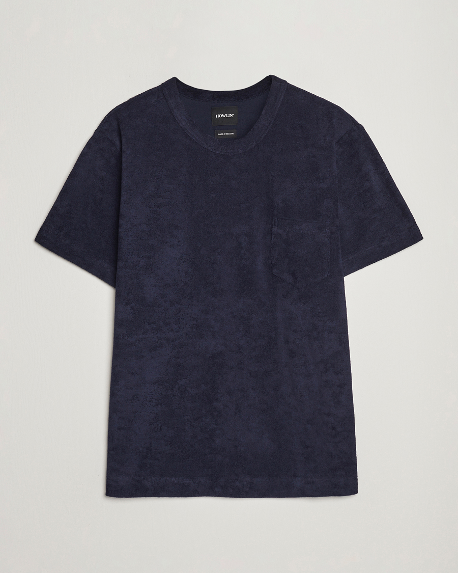Heren | T-shirts | Howlin' | Fons Cotton Blend Terry Pocket Tee Navy