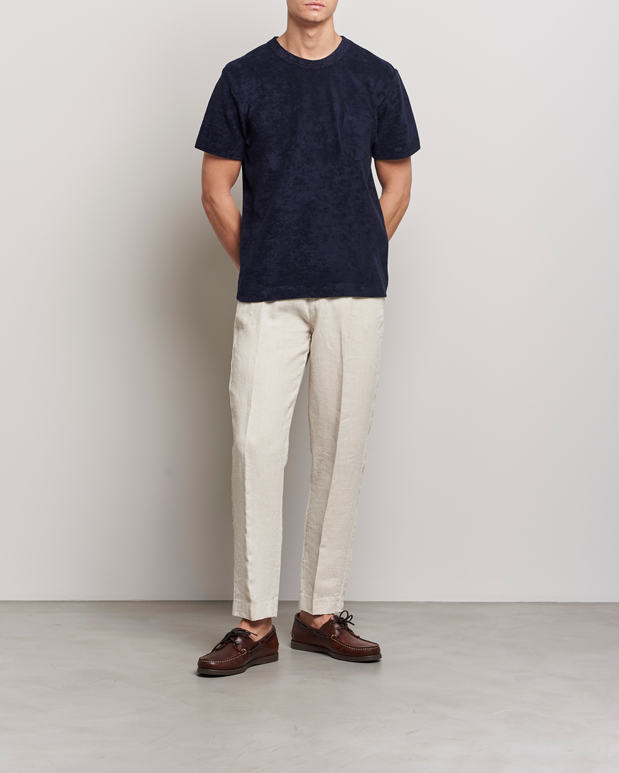 Heren | T-shirts | Howlin' | Fons Cotton Blend Terry Pocket Tee Navy