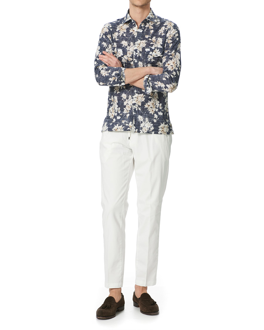 Homme | Pantalons | Briglia 1949 | Drawstring Easy Fit Cotton/Tencel Trousers Off White