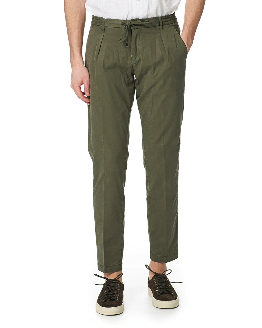 Homme | Pantalons | Briglia 1949 | Drawstring Easy Fit Cotton/Tencel Trousers Olive