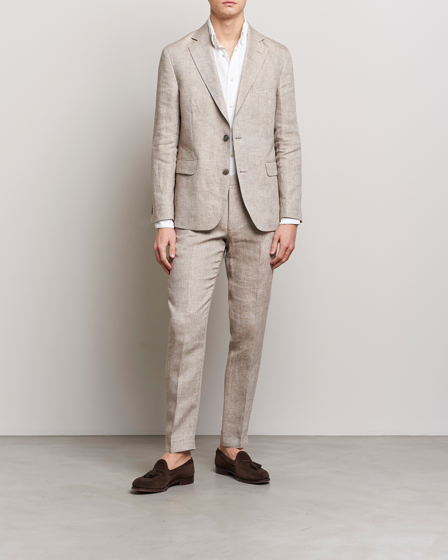 Homme | Pantalons | Oscar Jacobson | Denz Linen Trousers Beige