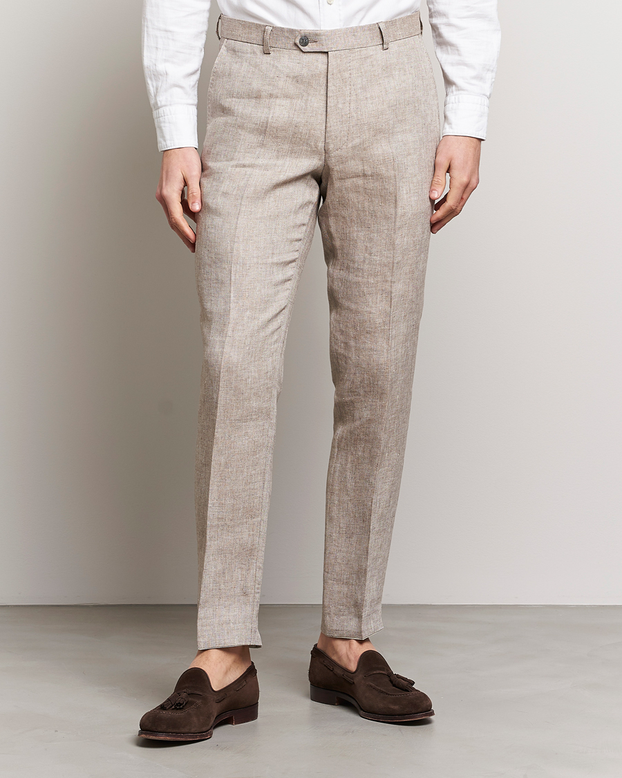 Homme | Pantalons | Oscar Jacobson | Denz Linen Trousers Beige