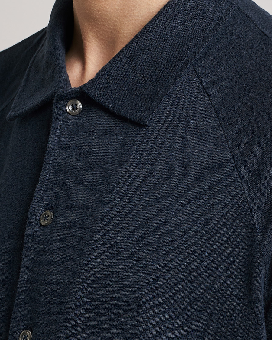 Homme | Polos | Oscar Jacobson | Albin Short Sleeve Linen Polo Navy