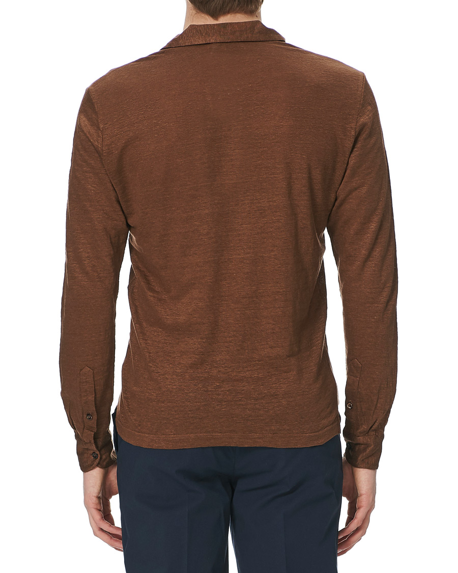 Homme | Pulls Et Tricots | Gran Sasso | Washed Linen Long Sleeve Polo Gold Brown
