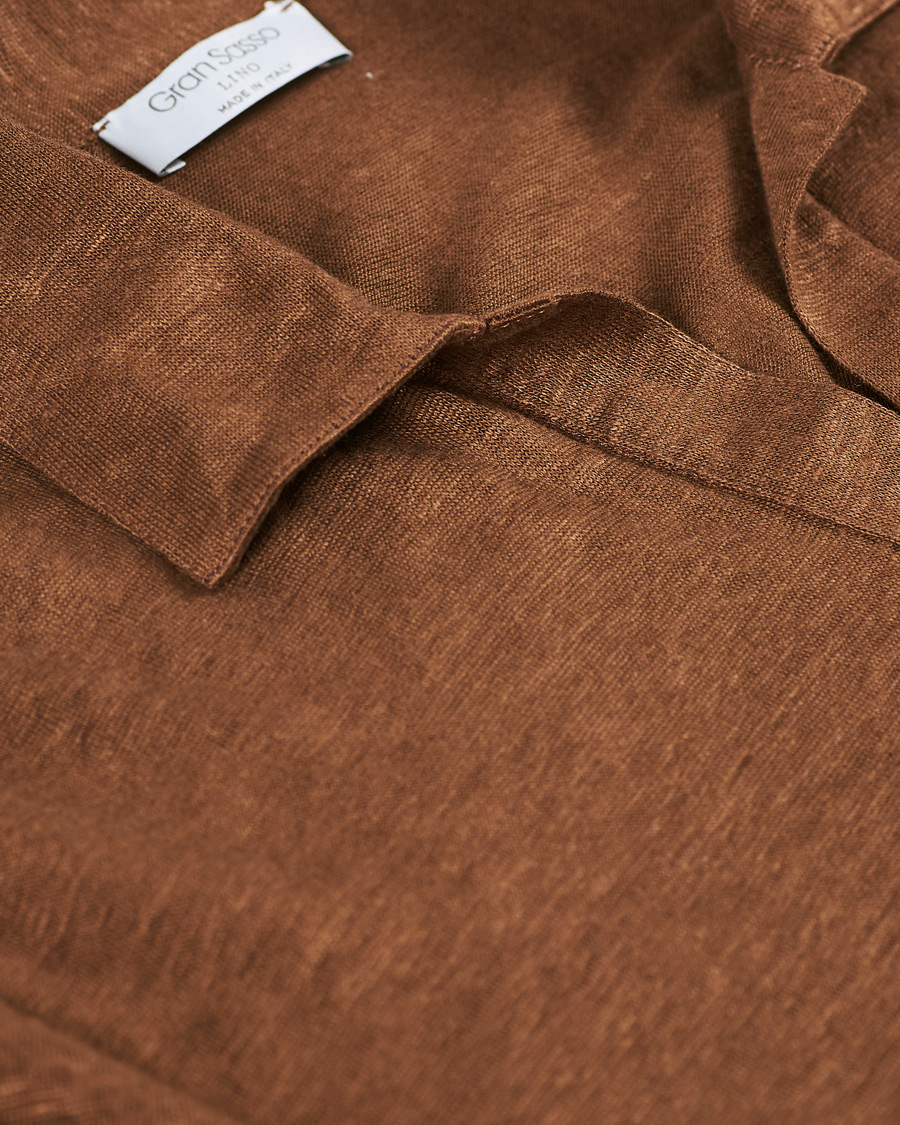 Homme | Pulls Et Tricots | Gran Sasso | Washed Linen Long Sleeve Polo Gold Brown