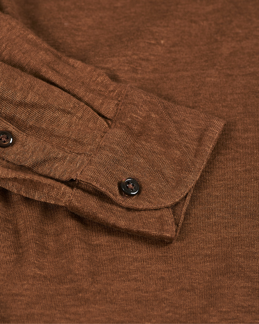 Homme | Pulls Et Tricots | Gran Sasso | Washed Linen Long Sleeve Polo Gold Brown