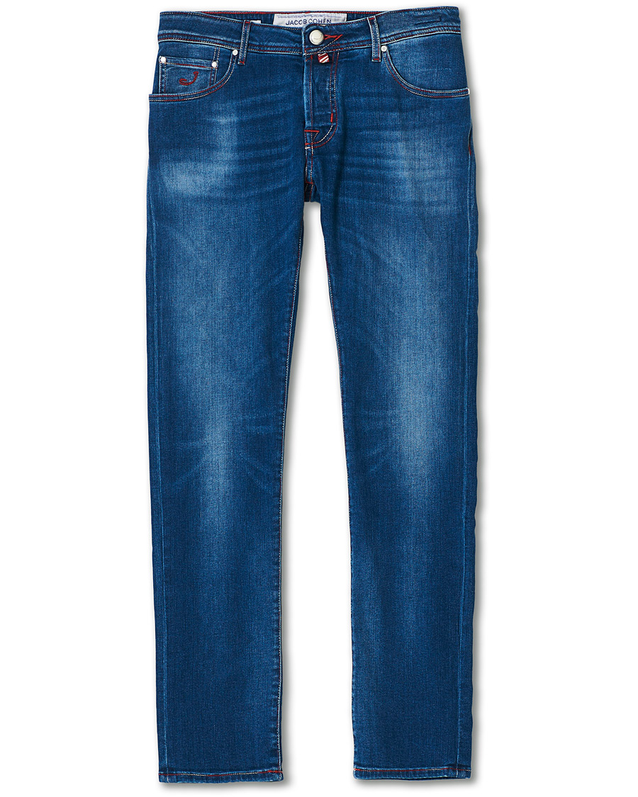 Homme | Jeans | Jacob Cohën | 622 Slim Fit Contrast Stiching Jeans Mid Blue