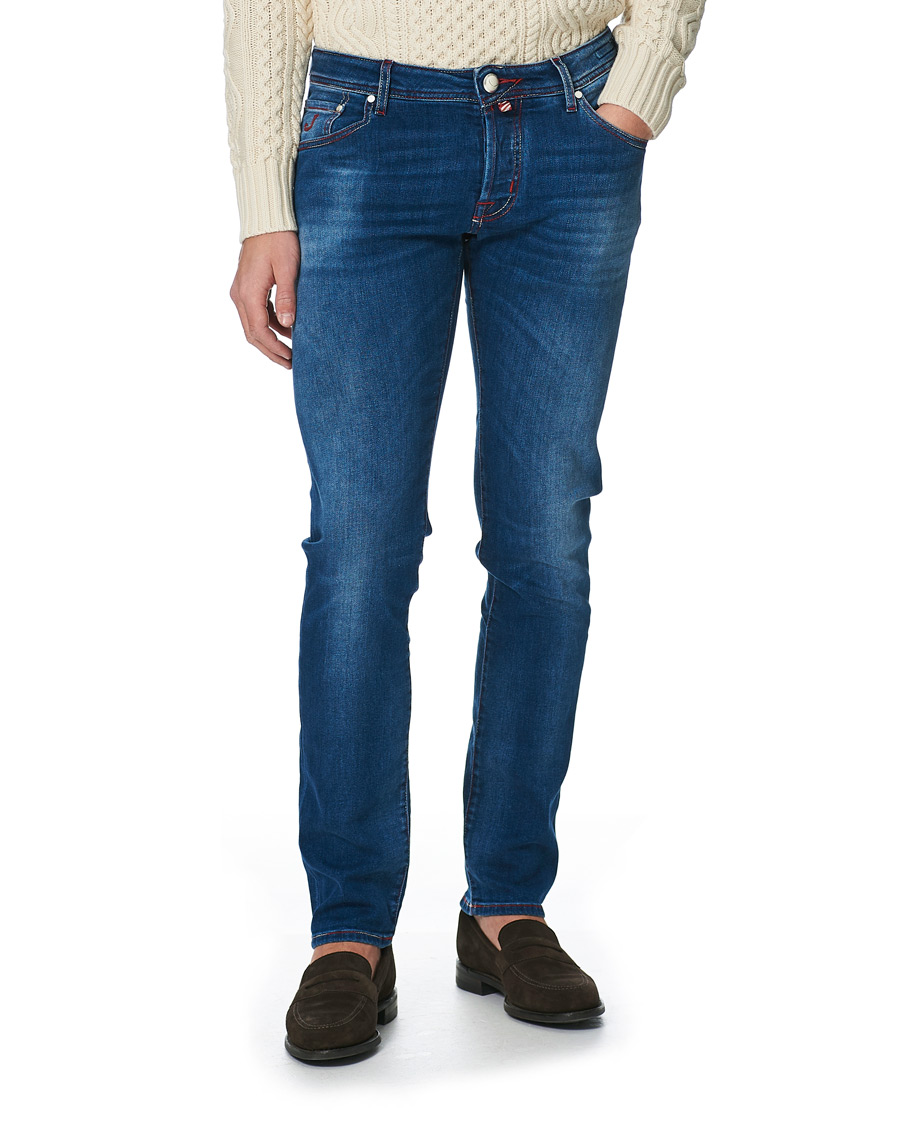 Homme | Jeans | Jacob Cohën | 622 Slim Fit Contrast Stiching Jeans Mid Blue