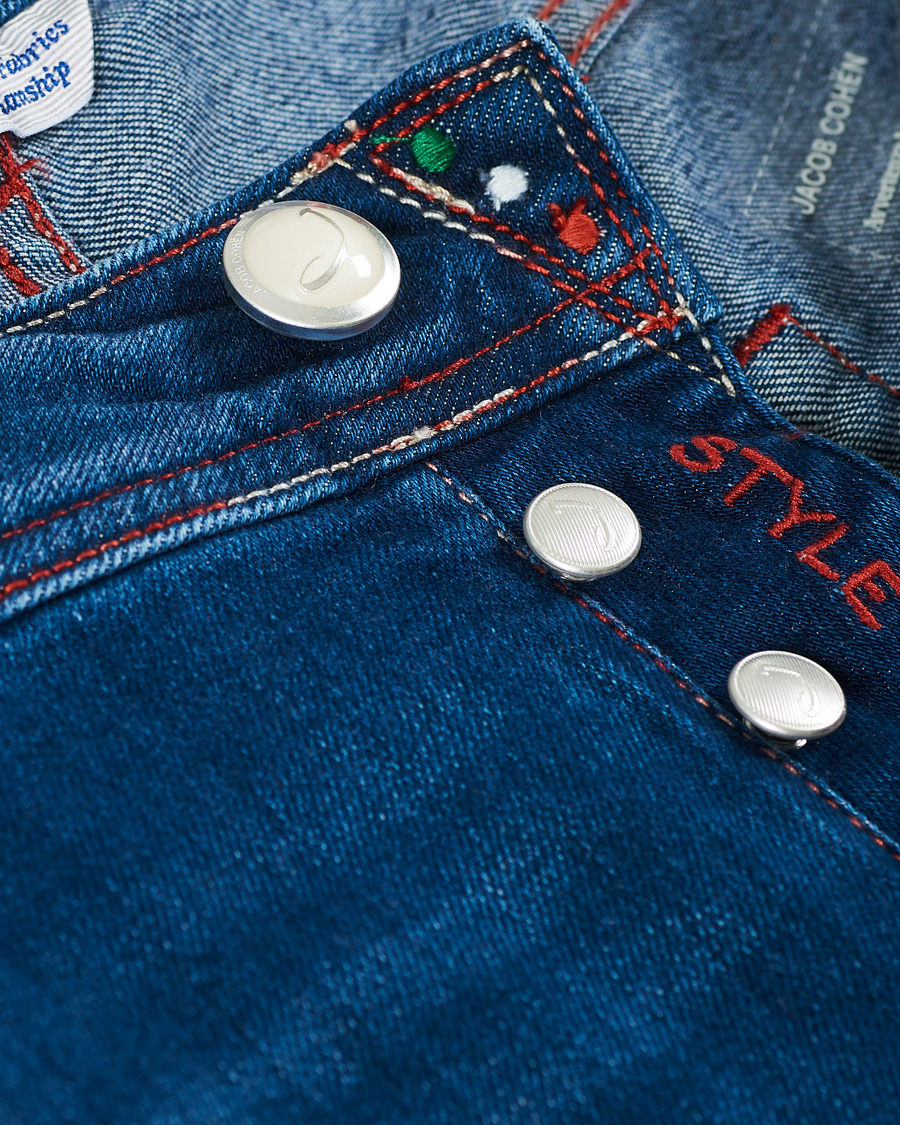 Homme | Jeans | Jacob Cohën | 622 Slim Fit Contrast Stiching Jeans Mid Blue