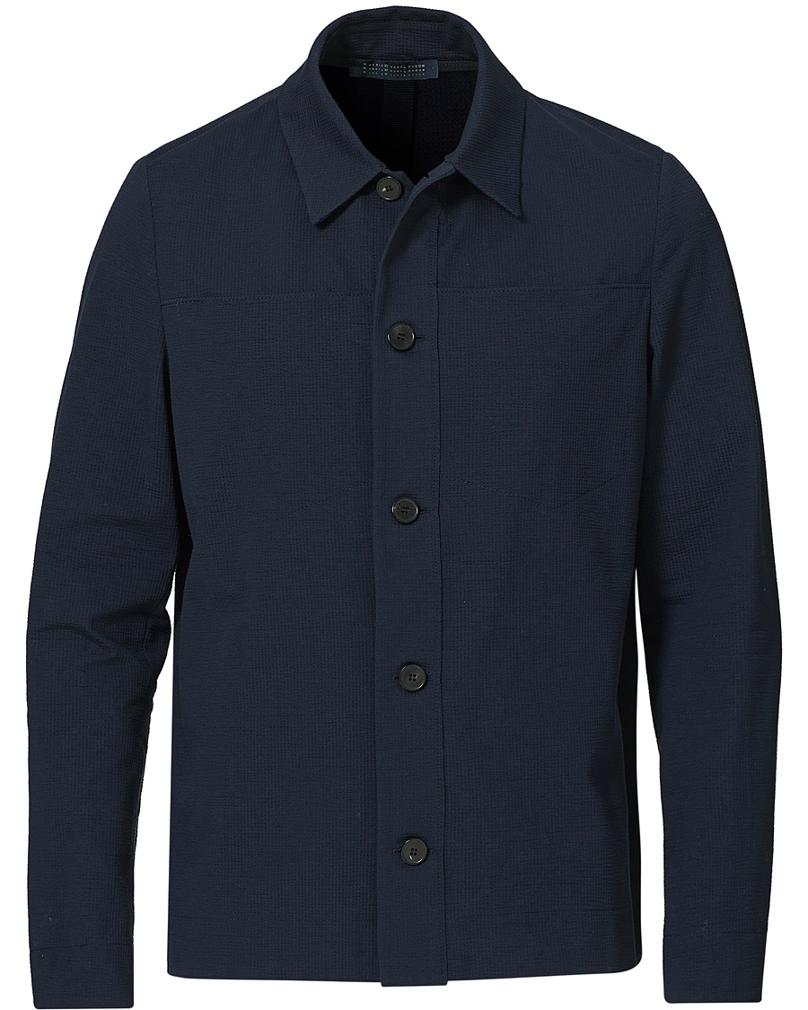 Homme | Chemises | Harris Wharf London | Cool Max Cotton Seersucker Overshirt Navy