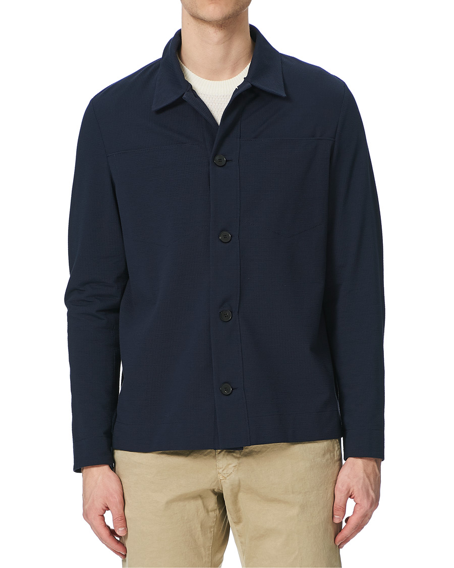 Homme | Chemises | Harris Wharf London | Cool Max Cotton Seersucker Overshirt Navy