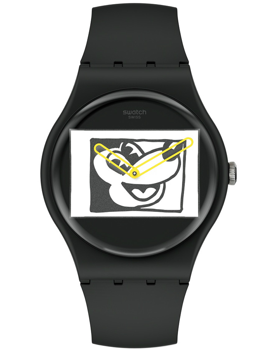 Heren | Swatch Swatch x Keith Haring Mickey Blanc sur Noir | Swatch | x Keith Haring Mickey Blanc sur Noir