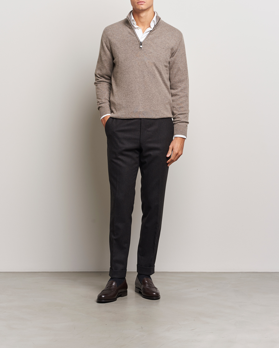 Heren | Truien | Piacenza Cashmere | Cashmere Half Zip Sweater Brown