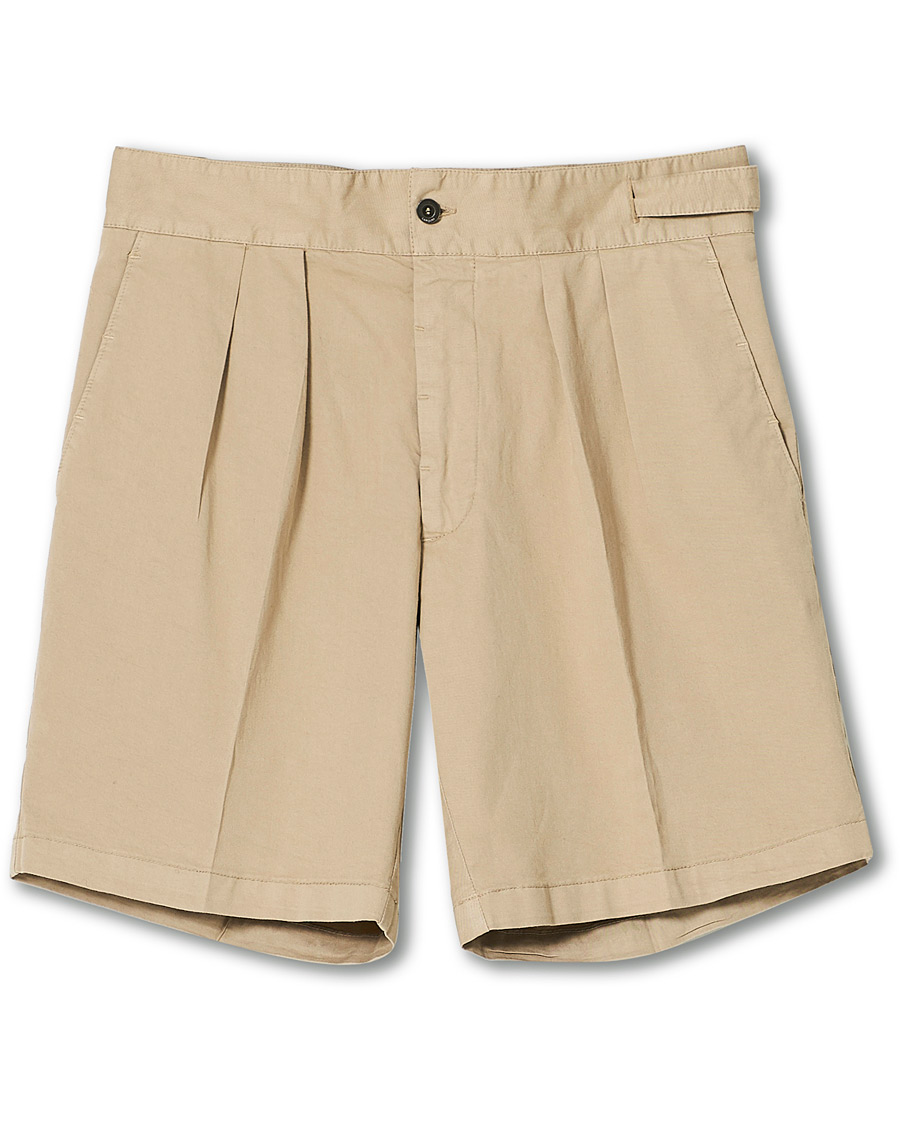Homme | Shorts | Lardini | Double Pleated Cotton Shorts Beige