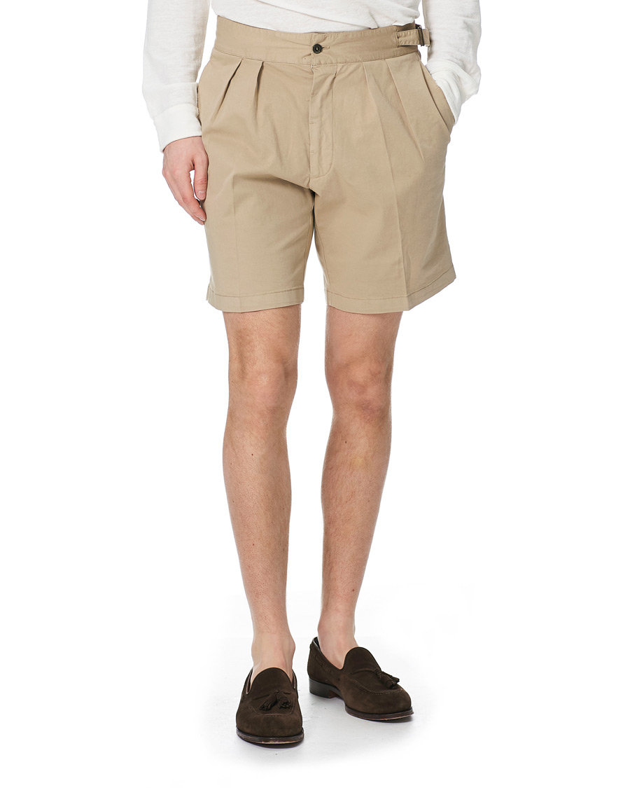 Homme | Shorts | Lardini | Double Pleated Cotton Shorts Beige