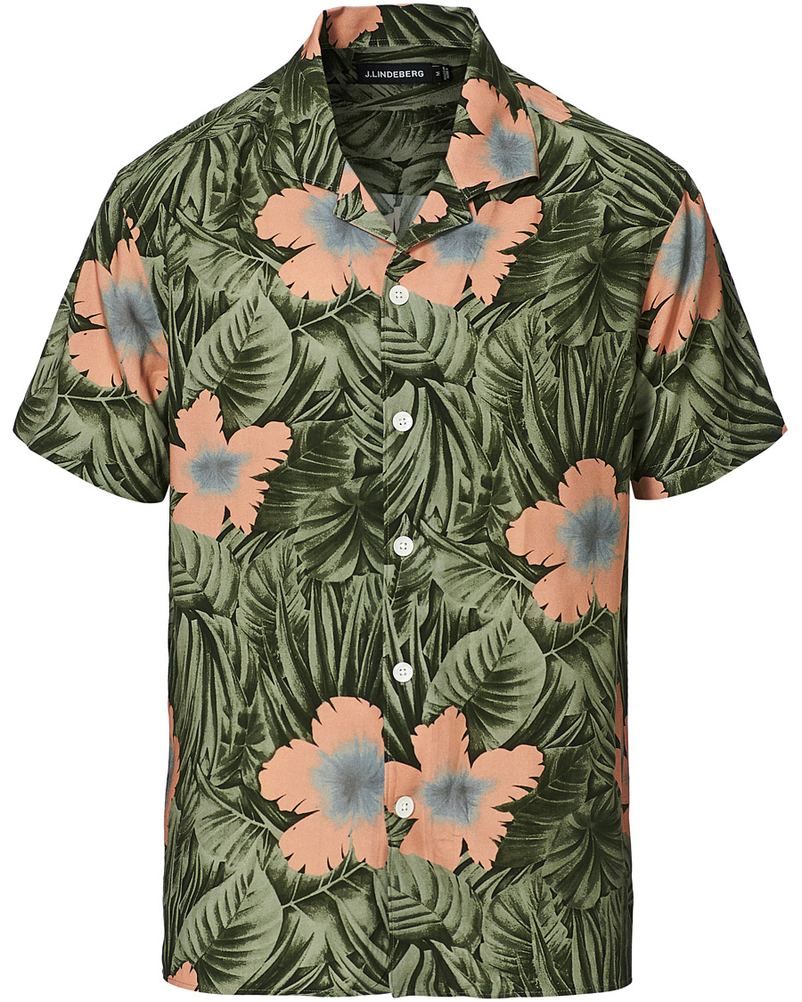 Homme | Chemises | J.Lindeberg | Printed Short Sleeve Camp Collar Shirt Sage