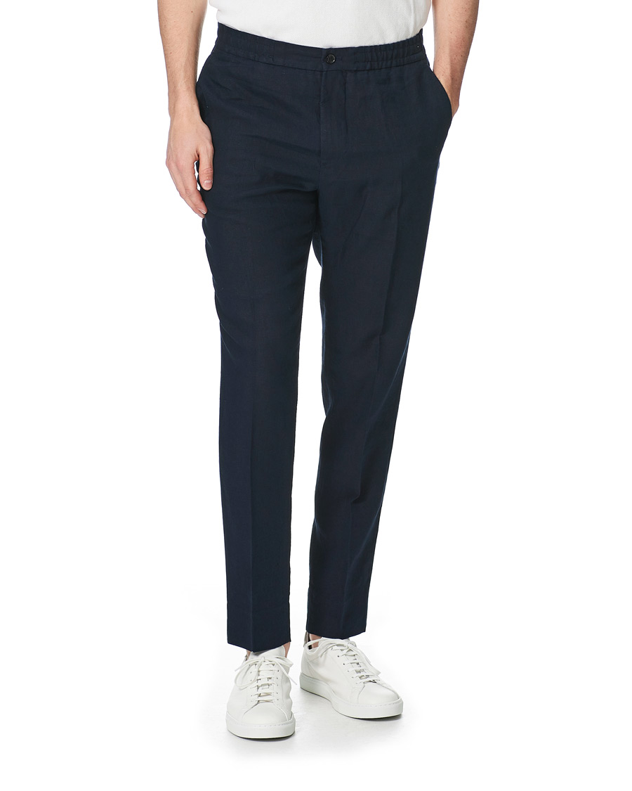 Heren | Broeken | J.Lindeberg | Sasha Linen Drawstring Trousers Navy