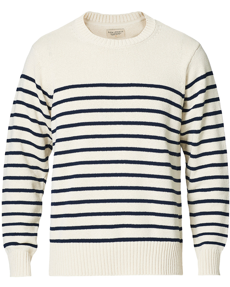Homme | Pulls Et Tricots | Nudie Jeans | Hamus Recycled Stripe Crew Neck Off White/Navy