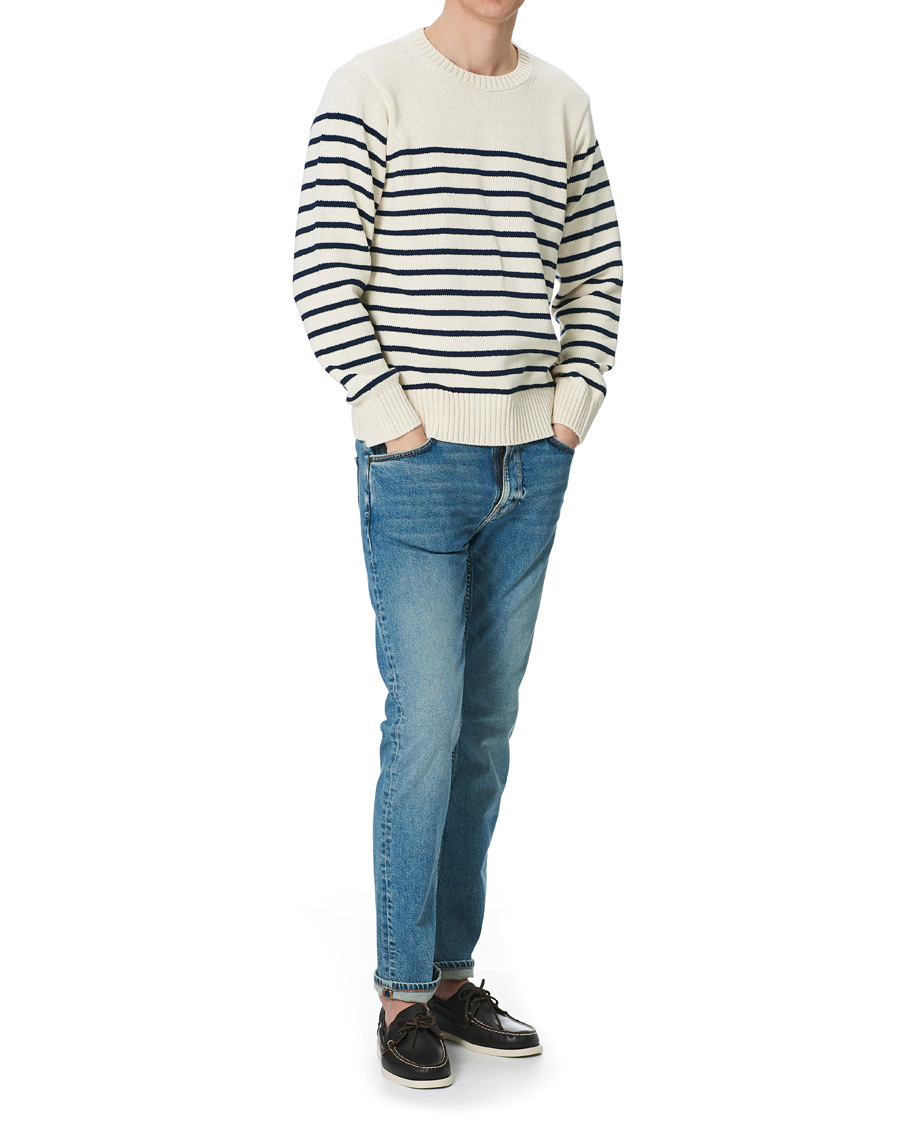 Homme | Pulls Et Tricots | Nudie Jeans | Hamus Recycled Stripe Crew Neck Off White/Navy