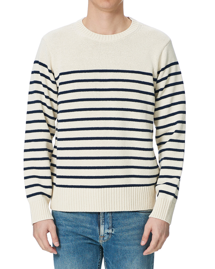 Homme | Pulls Et Tricots | Nudie Jeans | Hamus Recycled Stripe Crew Neck Off White/Navy