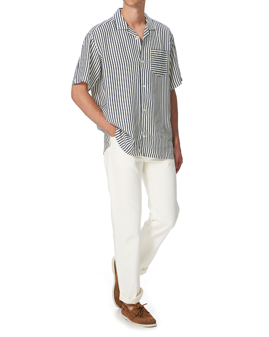Homme | Chemises | Gant | Rel Stripe Camp Collar Short Sleeve Shirt White/Blue