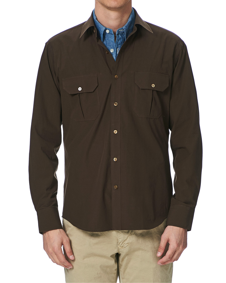Homme | Chemises | Kamakura Shirts | Double Pocket Overshirt Brown