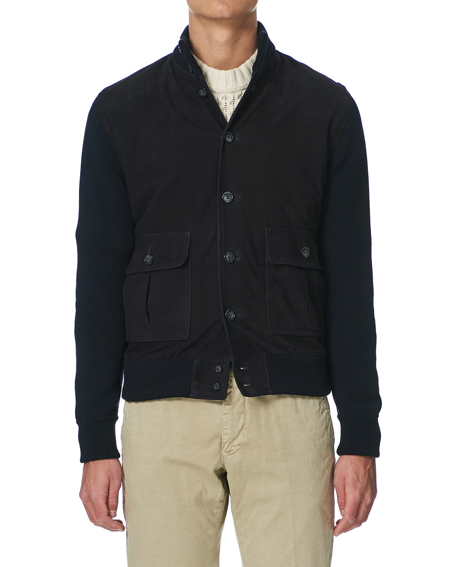 Homme | Manteaux Et Vestes | Valstar | Valstarino Suede Combo Jacket Navy Suede