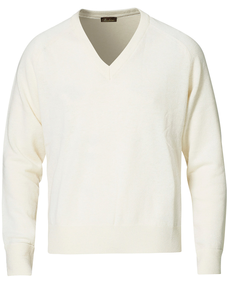 Homme | Pulls Et Tricots | Stenströms | Washed Merino Deep V-Neck Off White