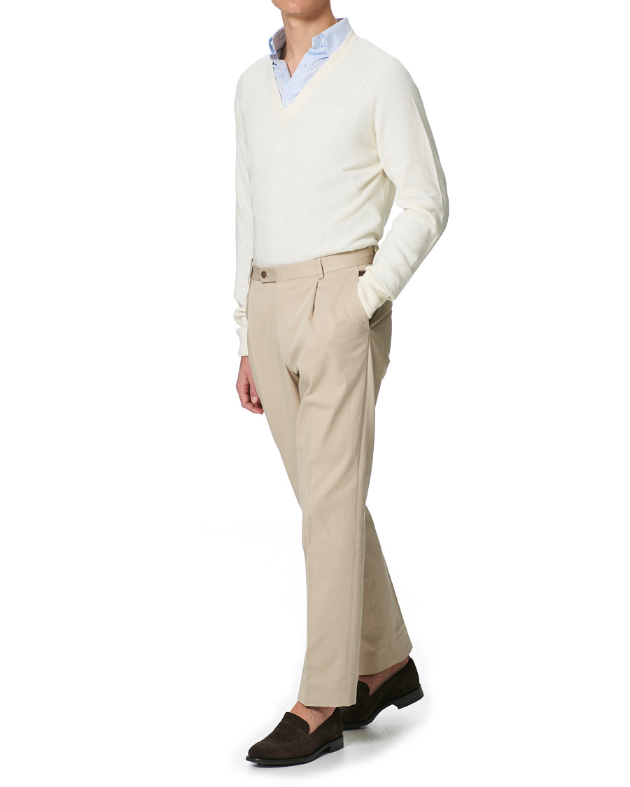 Homme | Pulls Et Tricots | Stenströms | Washed Merino Deep V-Neck Off White