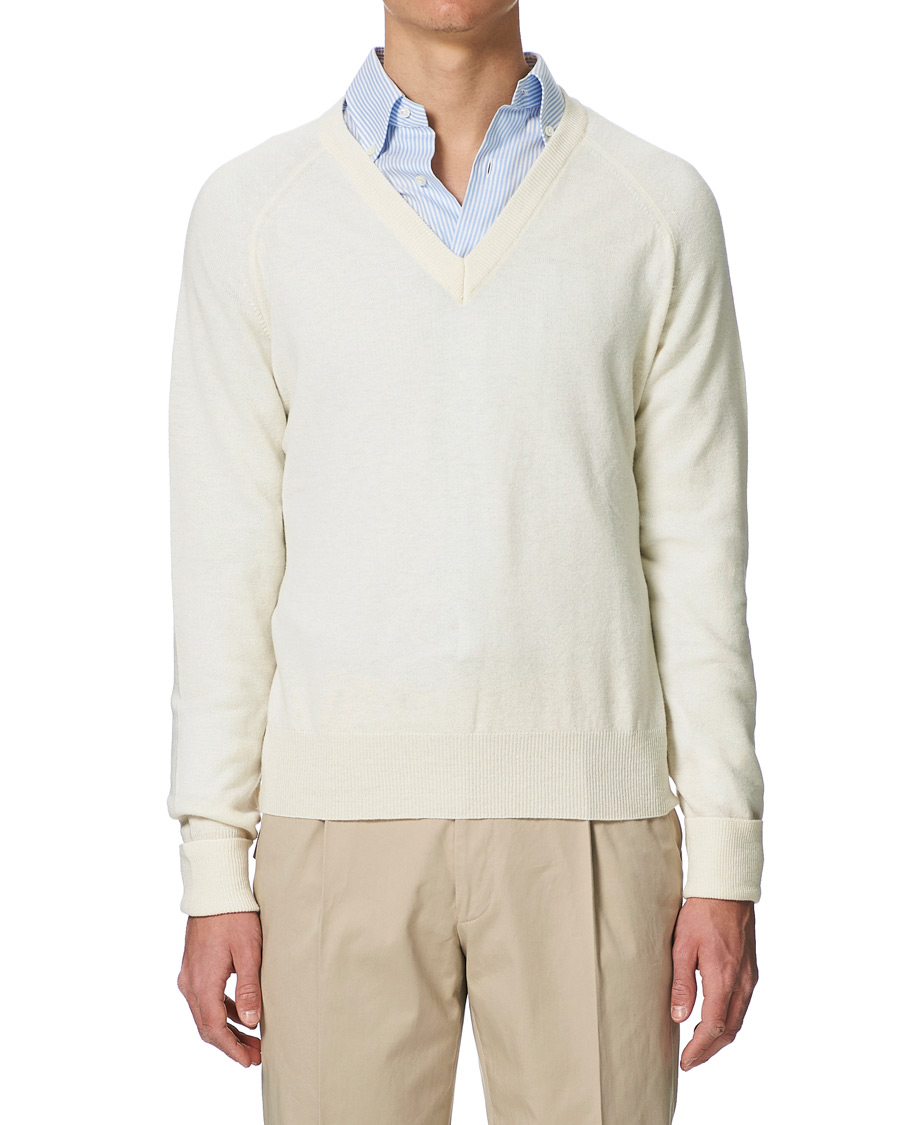 Homme | Pulls Et Tricots | Stenströms | Washed Merino Deep V-Neck Off White
