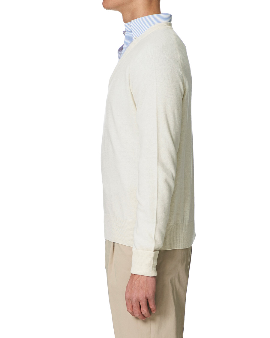 Homme | Pulls Et Tricots | Stenströms | Washed Merino Deep V-Neck Off White