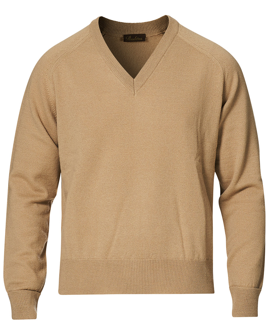 Homme | Pulls Et Tricots | Stenströms | Washed Merino Deep V-Neck Camel