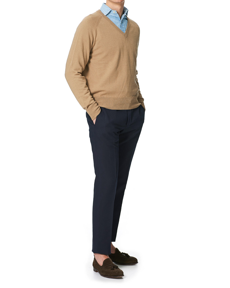 Homme | Pulls Et Tricots | Stenströms | Washed Merino Deep V-Neck Camel