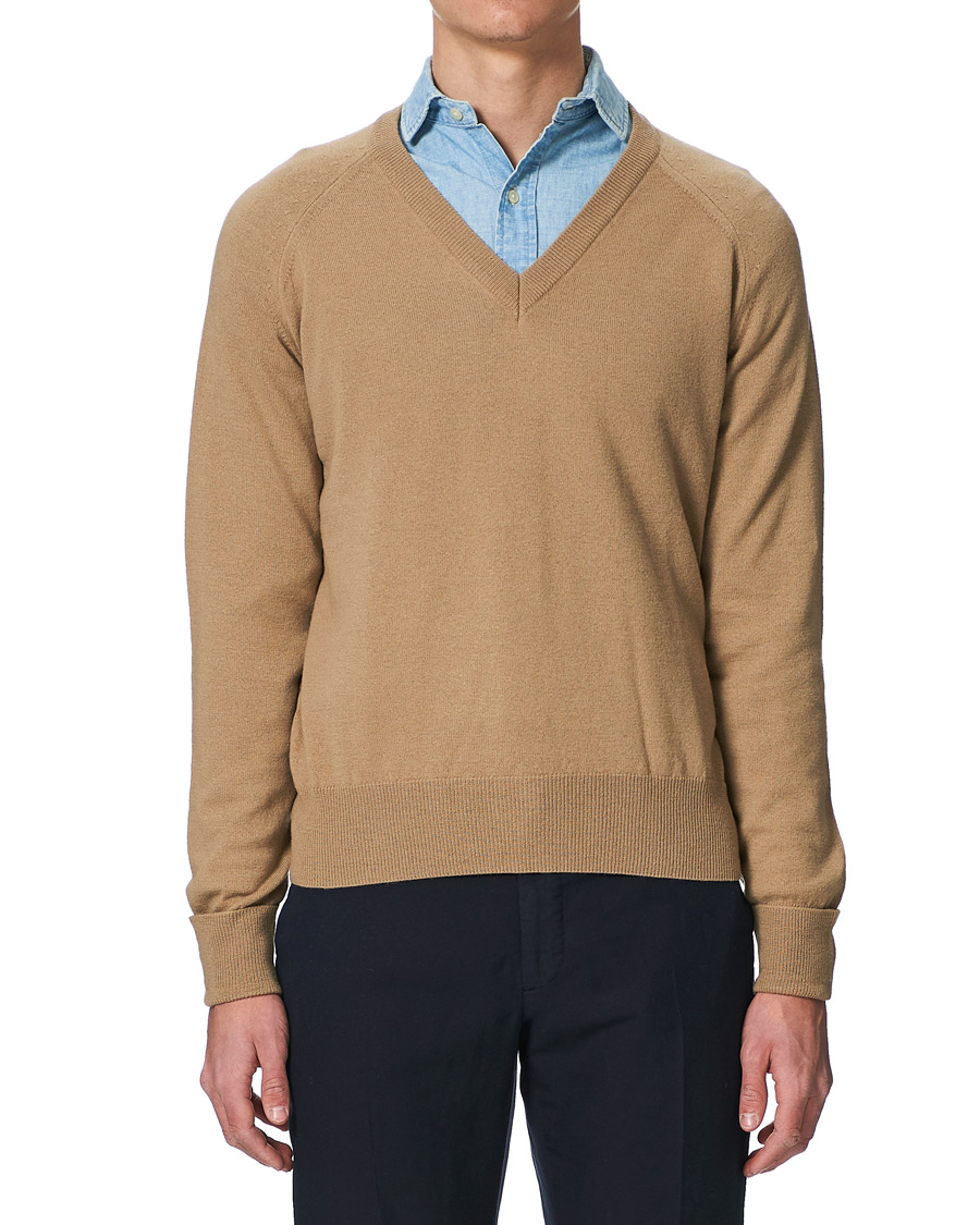 Homme | Pulls Et Tricots | Stenströms | Washed Merino Deep V-Neck Camel