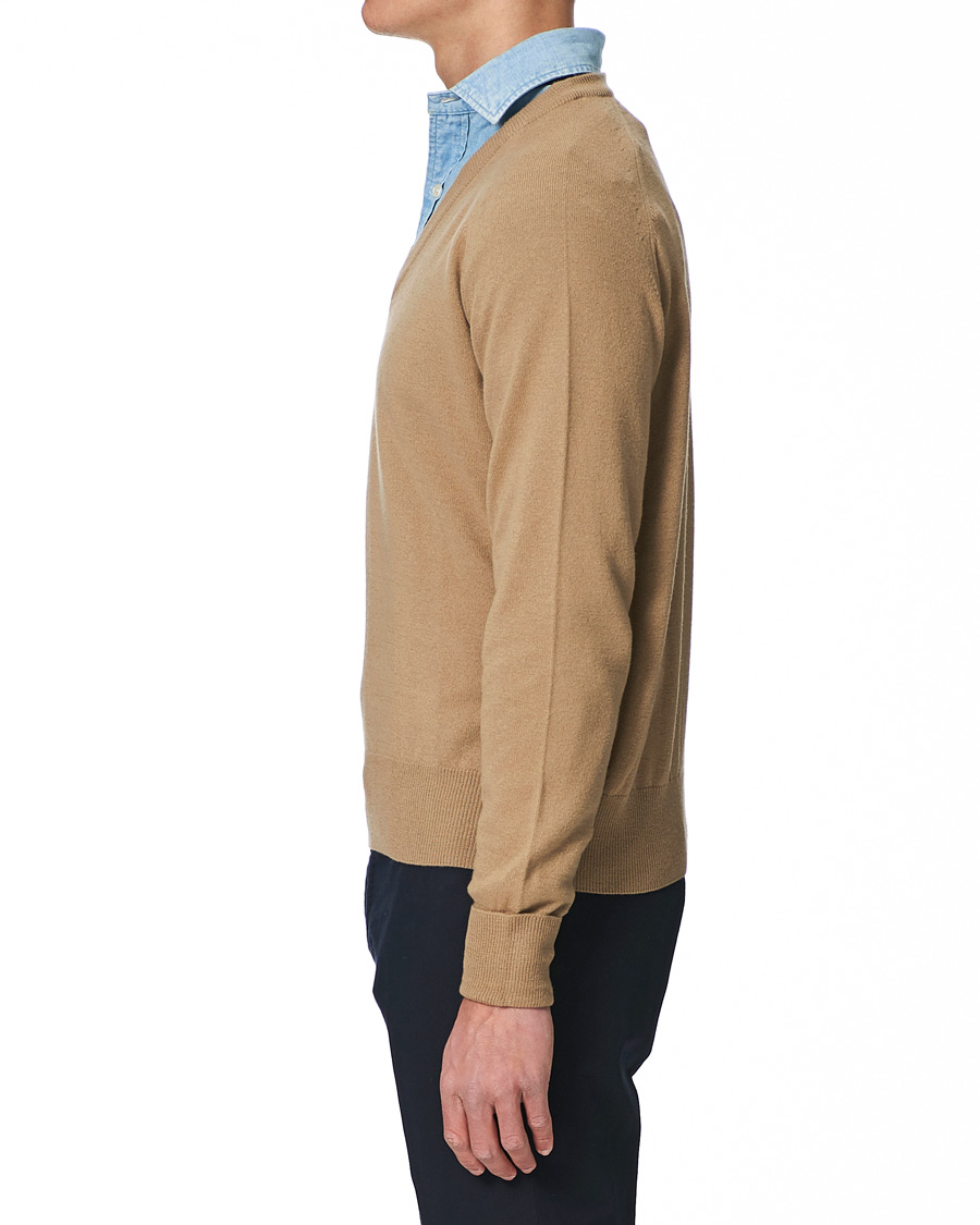 Homme | Pulls Et Tricots | Stenströms | Washed Merino Deep V-Neck Camel