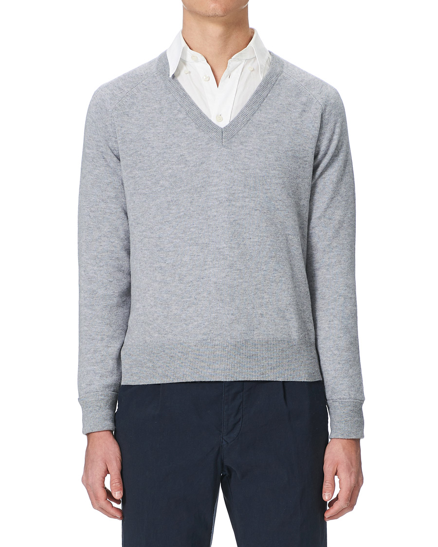 Homme | Pulls Et Tricots | Stenströms | Washed Merino Deep V-Neck Grey